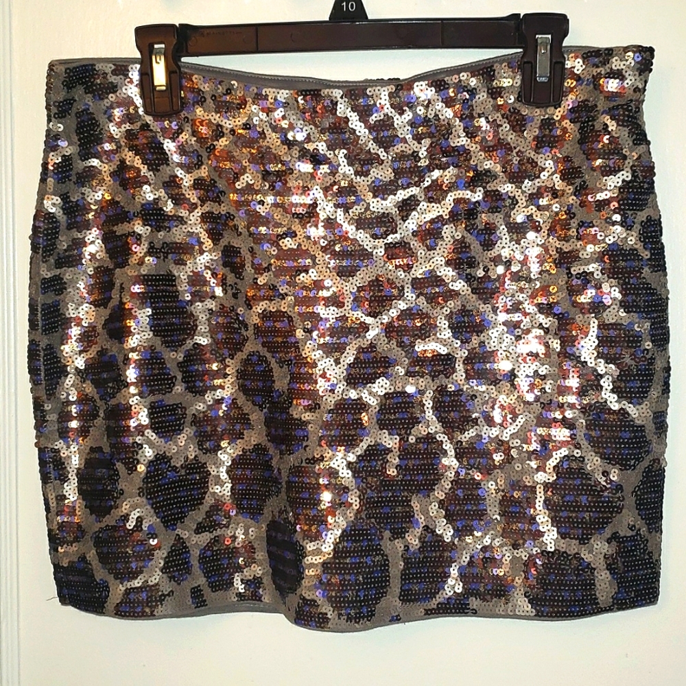 Express Prima Cotton & Model Sequin Mini Skirt sz M NWT
